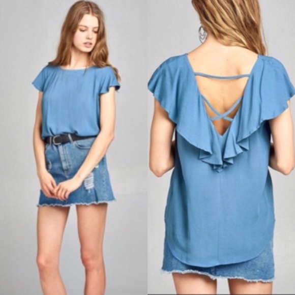 Ruffled Cross Back Top - Picture 2 of 6